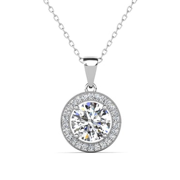 Cate & Chloe Blake Collier Halo Plaqué Or Blanc 18k avec Cristaux Diamant Simulés pour Femmes