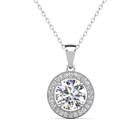 Cate & Chloe Blake 18k White Gold Plated Halo Necklace with Simulated Diamond Crystals for Women