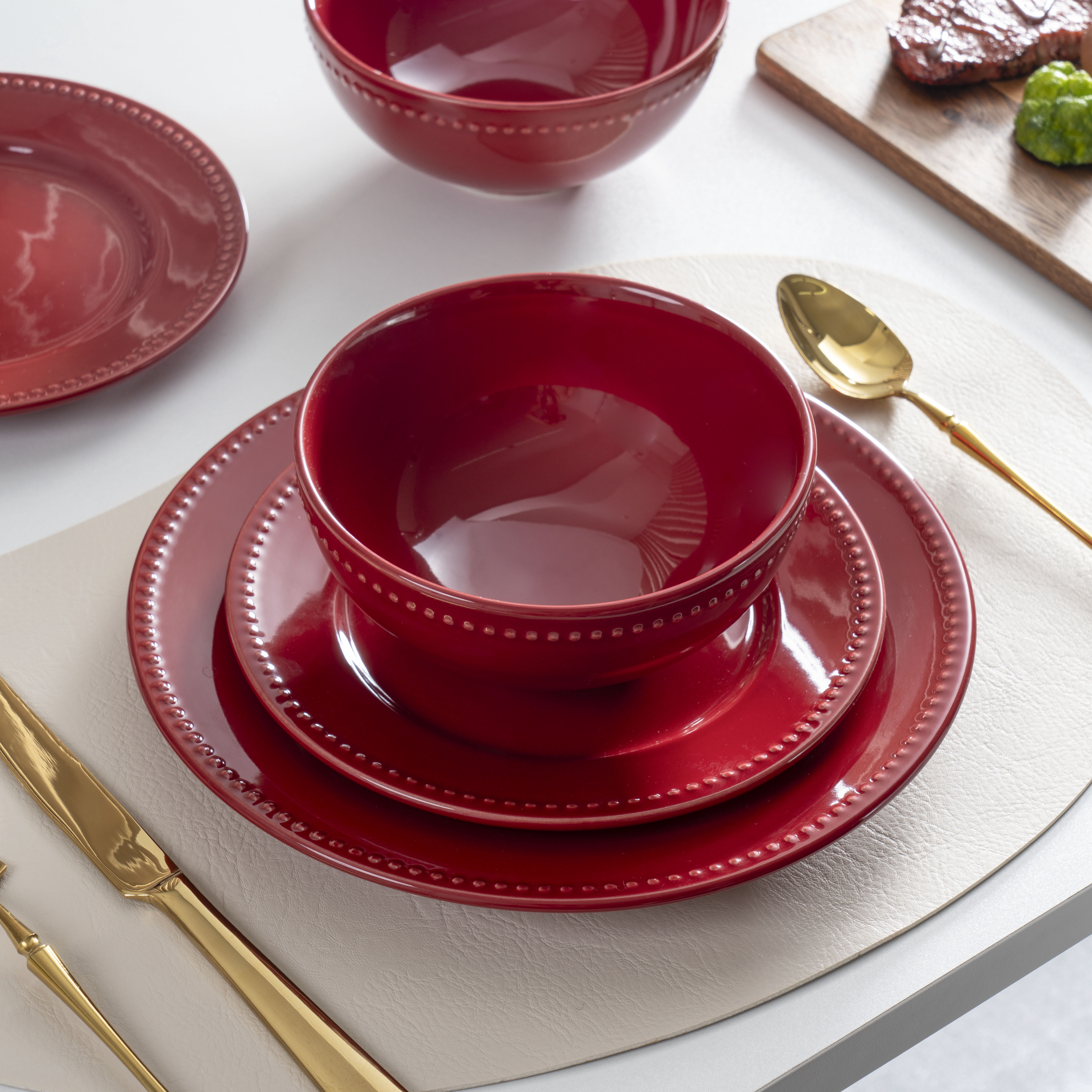 Mainstays Brynn Red 12 Piece Dinner Set