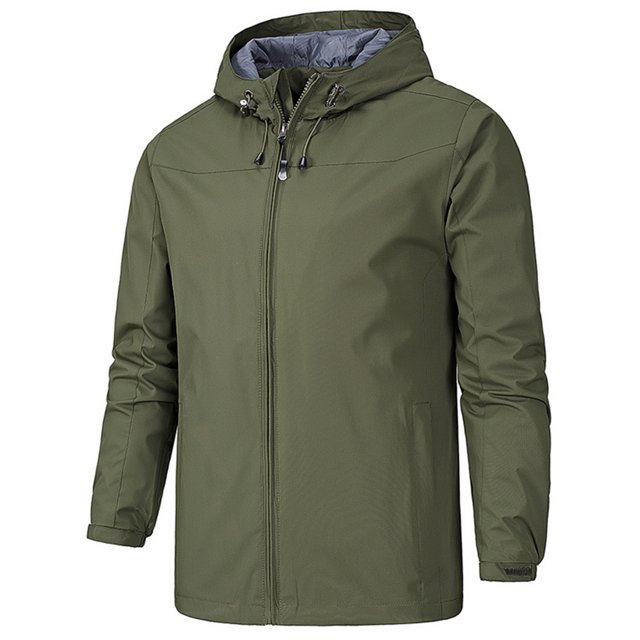 MAWCLOS Men's Lightweight Long Sleeve Hooded Jacket Work Drawstring Windbreaker Army Green 5XL