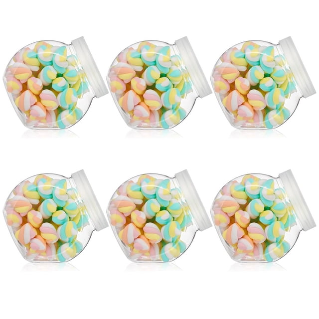 CHUANK 6 Pcs Plastic Candy Jar with Lid for Candy Buffet with 6 Pcs Mini Acrylic Plastic Kitchen Scoop 7.7 oz Clear Candy Container Plastic Cookie Jar for Kitchen Counter