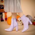 thumbnail image 2 of Unique Bargains Women's Pointed Toe Zipper Patent Leather Ankle Chunky Boots, 2 of 7