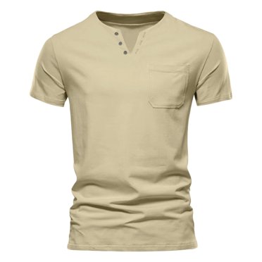 cfhntfmh Chemises à Manches Courtes pour Hommes Été Décontracté Col en V T-Shirts Boutonnés Basiques Couleur Unie T-Shirts Ajustés avec Poches