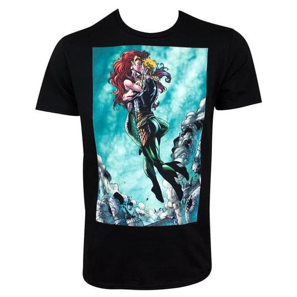 Aquaman 111066M Aquaman & Mera Kissing Black Mens T-Shirt - Medium