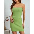 thumbnail image 3 of Gupgi Women Summer 2 Piece Knit Outfit Ribbed Strapless Tube Top Bandeau with Bodycon Mini Skirt Set, 3 of 8