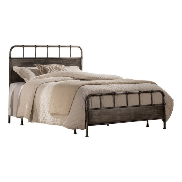 Atlin Designs Lit Grand à Panneaux en Métal Industriel Noir Frotté
