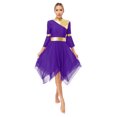 thumbnail image 1 of RUNQHUI Robe de Danse Métallique pour Femmes, une Épaule, Manches Évasées, Tenue de Danse Lituricale, Tunique de Danse Violette S, 1 of 7