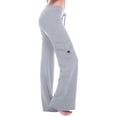 thumbnail image 3 of XZNGL Workwear Pants for Women, Elastic Waist with Button Closure, Side Pockets, Straight Wide Leg, Low Rise, Solid Color, Polyester Spandex Blend, 3 of 8