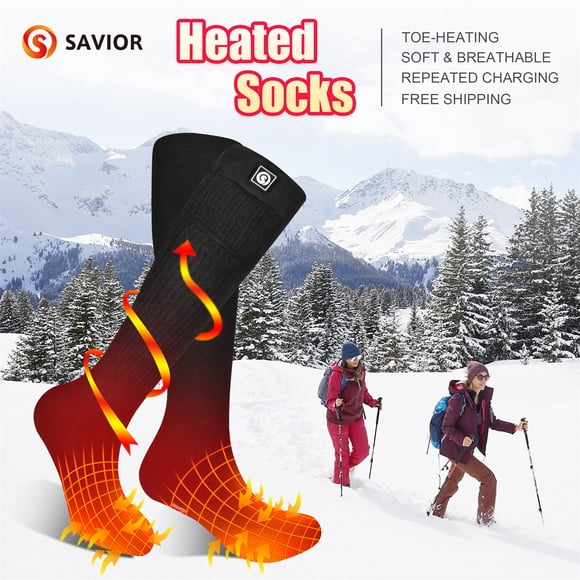 SAVIOR HEAT Heated Socks, Rechargeable Electric Socks with 3 Heat Settings, 8 Hours Heating time Winter Foot Warmers with Large Capacity Batteries for Men/Women