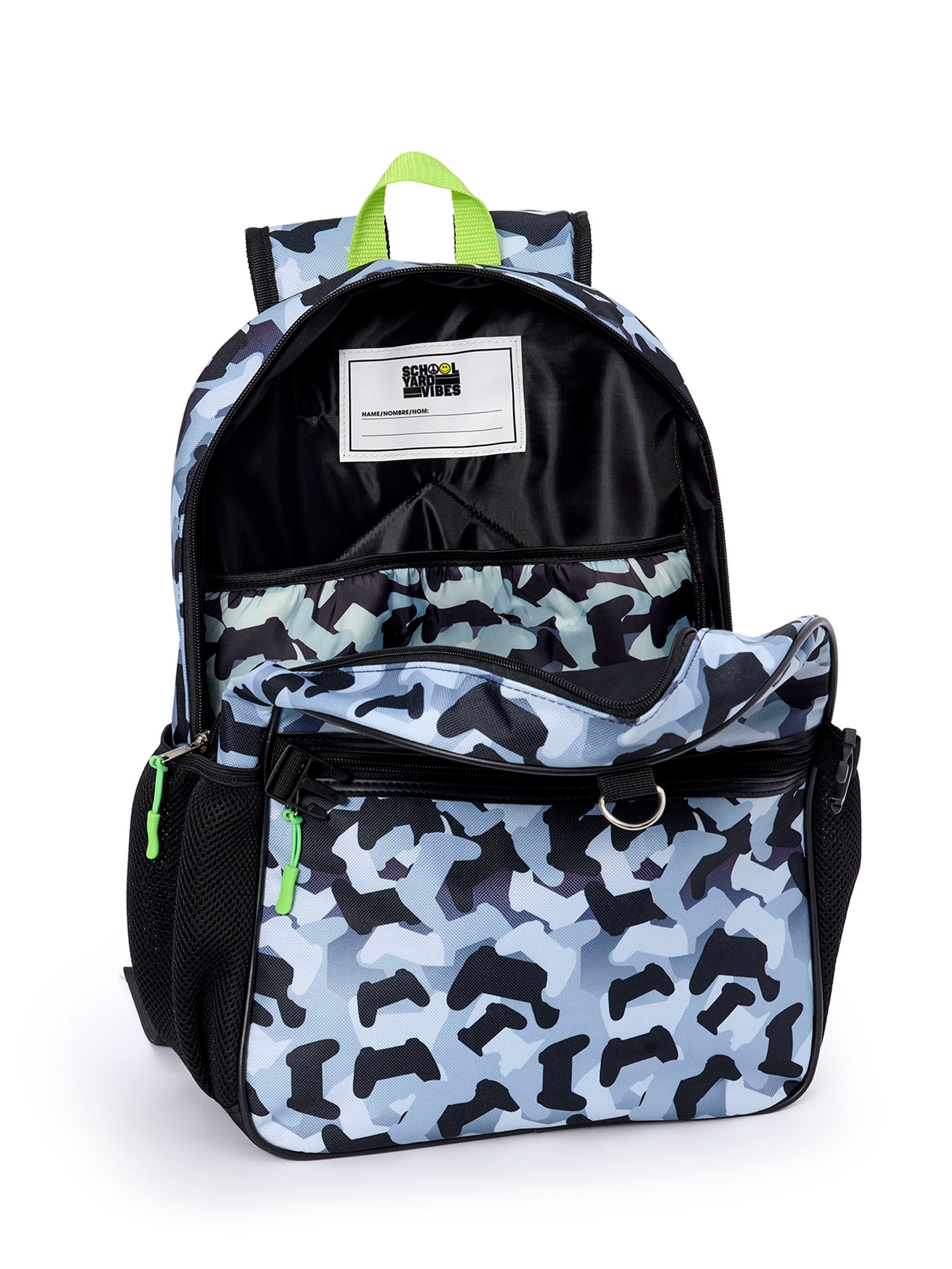 Schoolyard Vibes Camo Gamer 17" 3 Piece Backpack Set with Headphones and Kids Lunch Box, Back to School Supplies