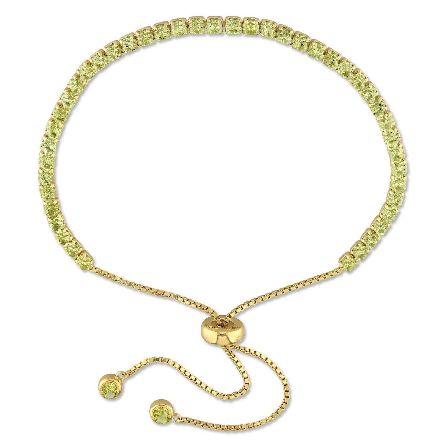 Bracelet bolo à gland Tangelo avec péridots 3,50 CT PBT en argent sterling plaqué de rhodium jaune, 5-10 po