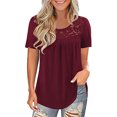 thumbnail image 1 of MRULIC T-Shirts pour Femmes Mode Dentelle Unie Col Rond Manches Courtes T-Shirt Blouse Hauts T-Shirts Femmes Rouge + 3TG, 1 of 3