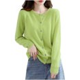 thumbnail image 1 of Womens Lightweight Knit Cardigan Long Sleeve Button Down Cardigans Sweater Fall Soft Crew Neck Shrugs Tops Green, S, 1 of 4