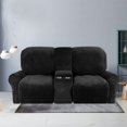 thumbnail image 3 of CHOK 2024 Housse de Causeuse Inclinable avec Console Centrale Housse Extensible en Velours pour Fauteuil Inclinable 2 Places avec Porte-Gobelet, 3 of 10