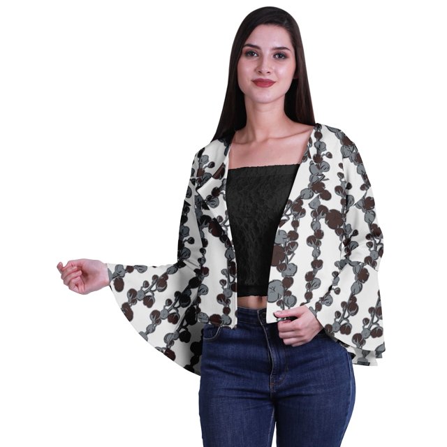 Moomaya Printed Summer Clothes For Women Front Open Bell Sleeve Short Shrug Cardigan