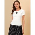 thumbnail image 4 of INSPIRE CHIC Women's Flat Collar Elastic Cuff Bow Decor Blouse Top, 4 of 6