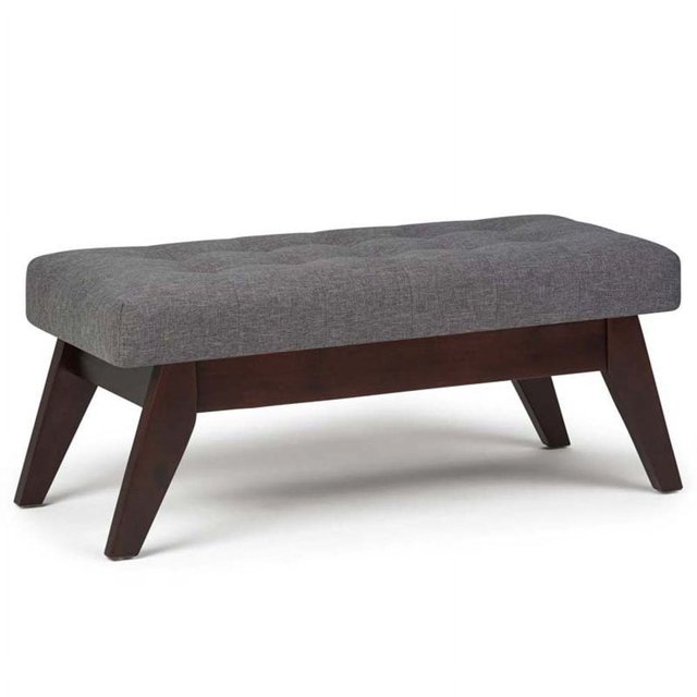 Draper 40 in W Solid Wood Tufted Ottoman Bench in Slate Grey Linen Look Fabric