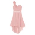 thumbnail image 3 of RUNQHUI Robe à une Épaule pour Enfants Filles en Chiffon Demoiselle d'Honneur Robe Haute Basse Robe de Soirée Formelle Rose 6, 3 of 6