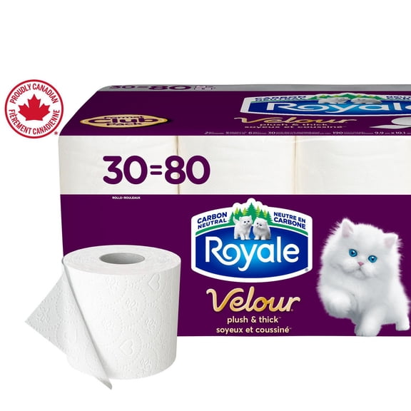 Royale Velour, 2 Ply Toilet Paper, 30 Equal 80 Bathroom Tissue Rolls