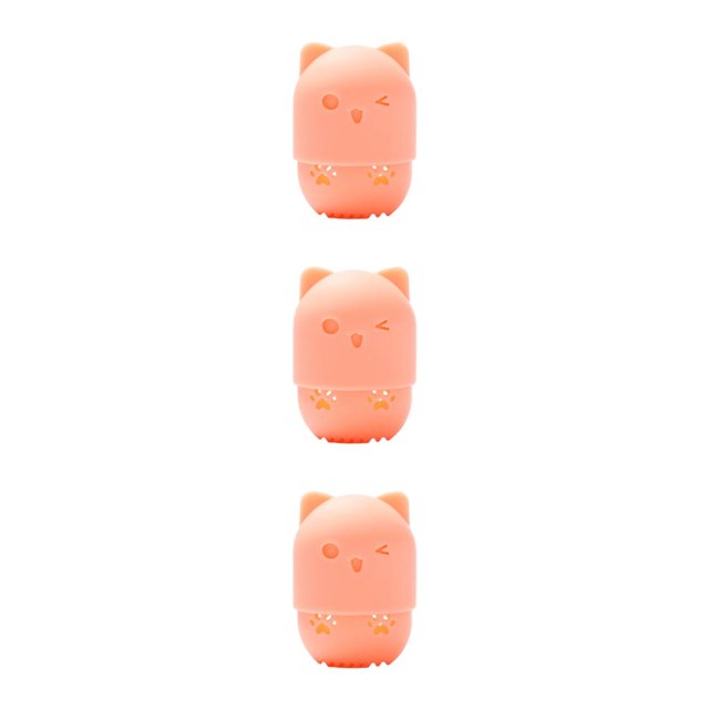 mmirethe Porte-Éponge Pratique en Forme de Chat avec Boîte de Rangement en Silicone orange Pâle Ensemble de 3