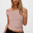 thumbnail image 2 of Plebaso Débardeurs pour Femmes à Épaules Dénudées Sans Manches Ajustés Courts Froncés d'Été pour Sorties T-Shirts, 2 of 7