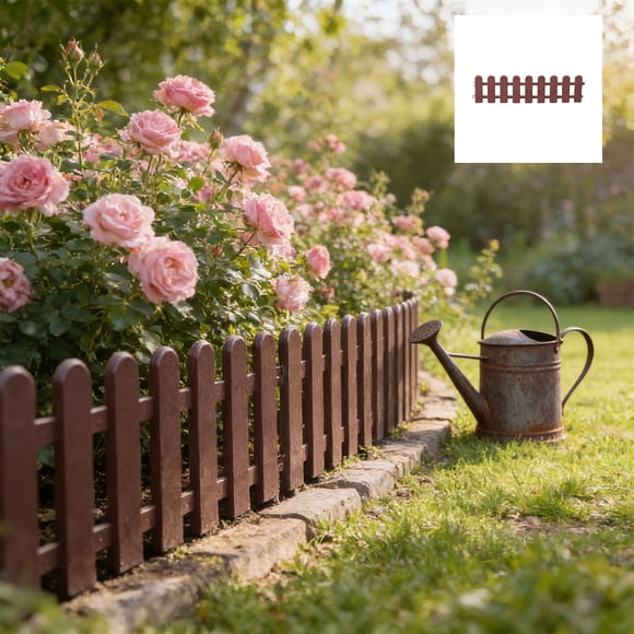 Linnome Yard Fence Mini Plastic Garden Fence Coffee Border for Flower Bed Driveway 19.7x5.1in Coffee#01