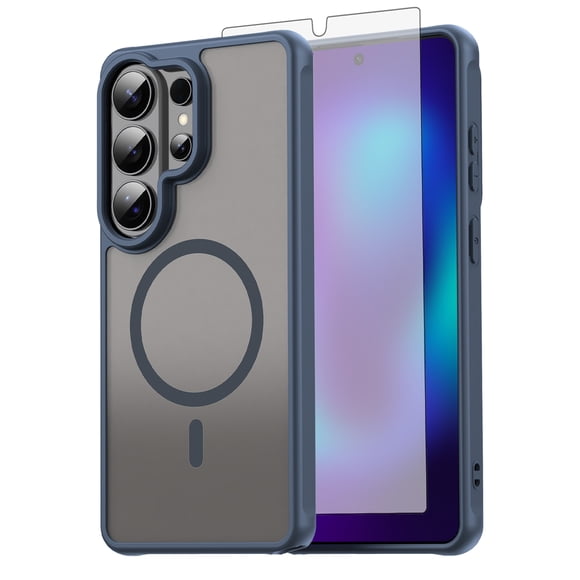 Asuwish Phone Case Compatible with S26 Ultra 5G Magnetic, Translucent Matte Anti-fingerprint Back, Military Grade DropProof Shockproof Protective Cell Cover S26Ultra Women Men Blue