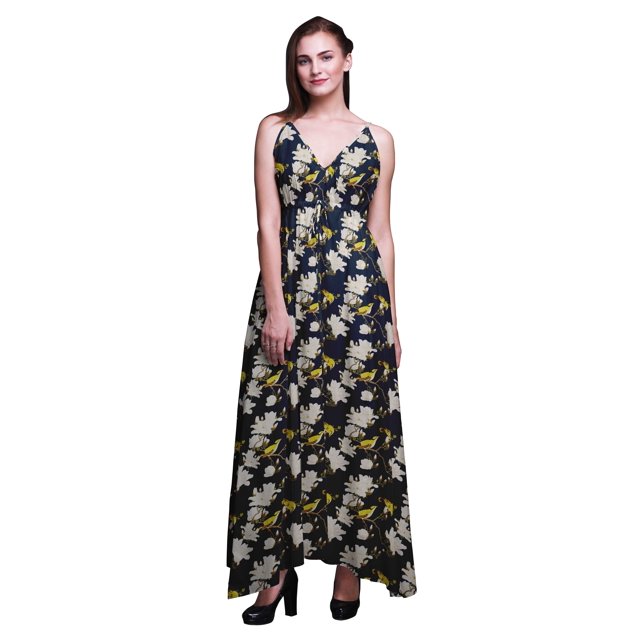 Bimba Robe Longue Maxi d'Été Imprimée à Col en V pour Femme, Tenue de Villégiature de Vacances - X-Grand