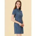 thumbnail image 3 of INSPIRE CHIC Robe d'Été Élégante en Denim pour Femme à Col, Manches Courtes, Bleu Pâle, S, 3 of 5