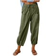 thumbnail image 1 of Women‘s Cotton Linen Pants Drawstring Elastic Waist Capri Pants Lounge Pants with Pockets, 1 of 9