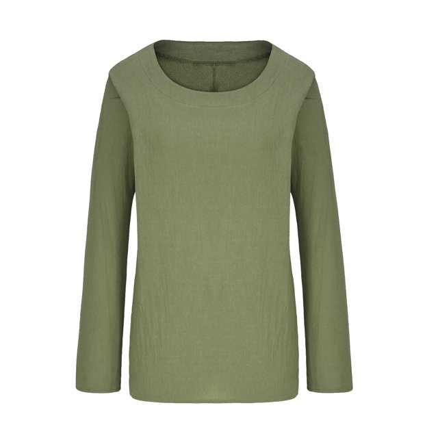 Hauts en Lin pour Femmes Été Femmes Automne Hiver Uni Coton Lin Col Rond Manches Longues T-Shirt Ample Haut Femmes T-Shirts à Manches Longues T-Shirts Longs pour Femmes Été T-Shirts pour Femmes