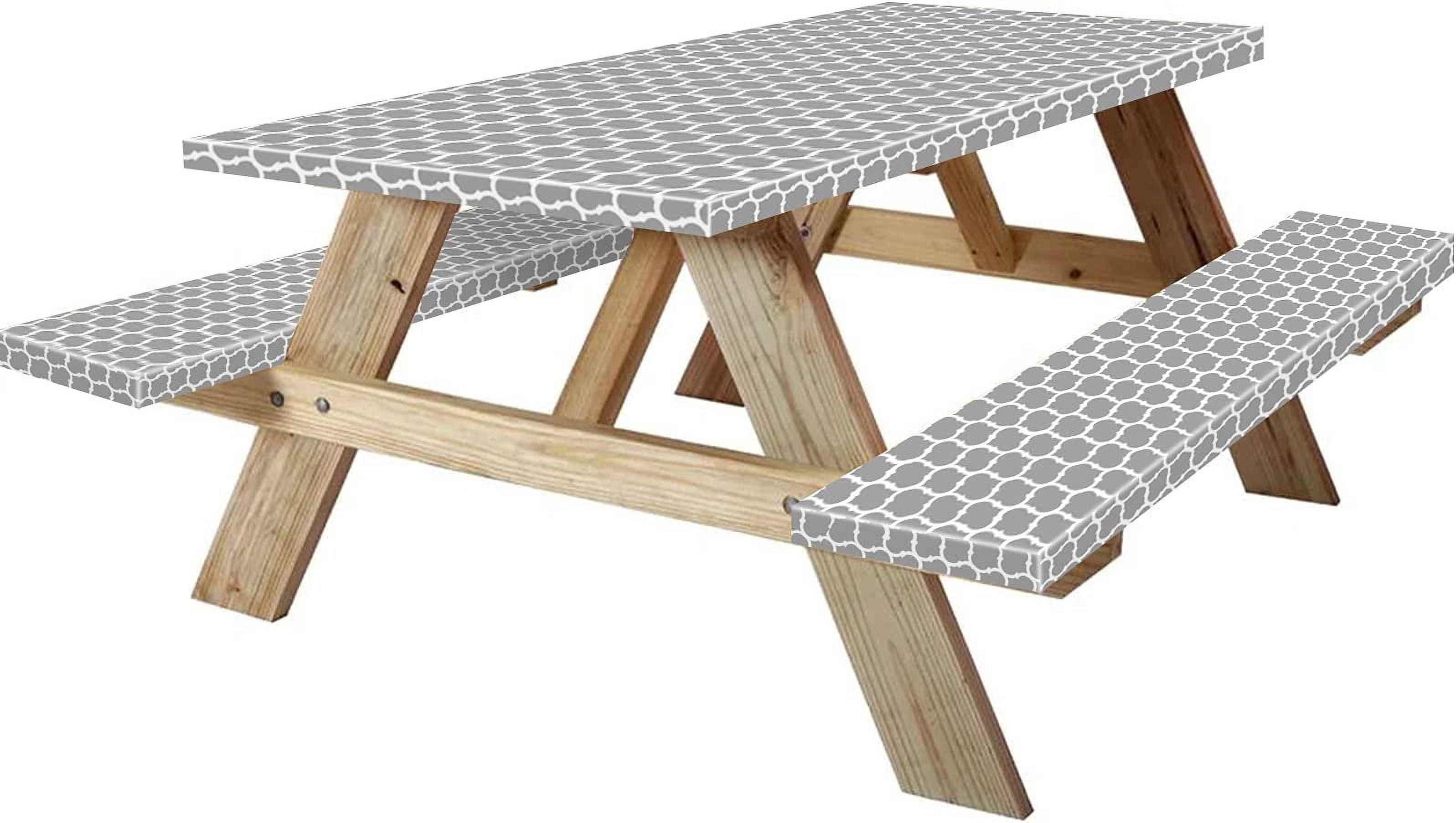 Picnic Table Cover With Bench Covers   Fitted Table Covers Vinyl Tablecloth with Flannel Backing For 6 Foot Tables  Elastic Edge Waterproof for Home Goods Indoor Outdoor Patio  Black Whit