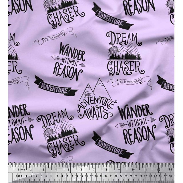 Soimoi Purple Viscose Chiffon Fabric Dream Chaser Text Print Fabric by Yard 42 Inch Wide