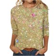 thumbnail image 1 of Hauts et Blouses à Manches 3/4 pour Femmes Chemises à Manches 3/4 Tendance Dégradé Imprimé Hauts Classiques Col Rond T-Shirts 2024 Printemps Blouses Décontractées, 1 of 3
