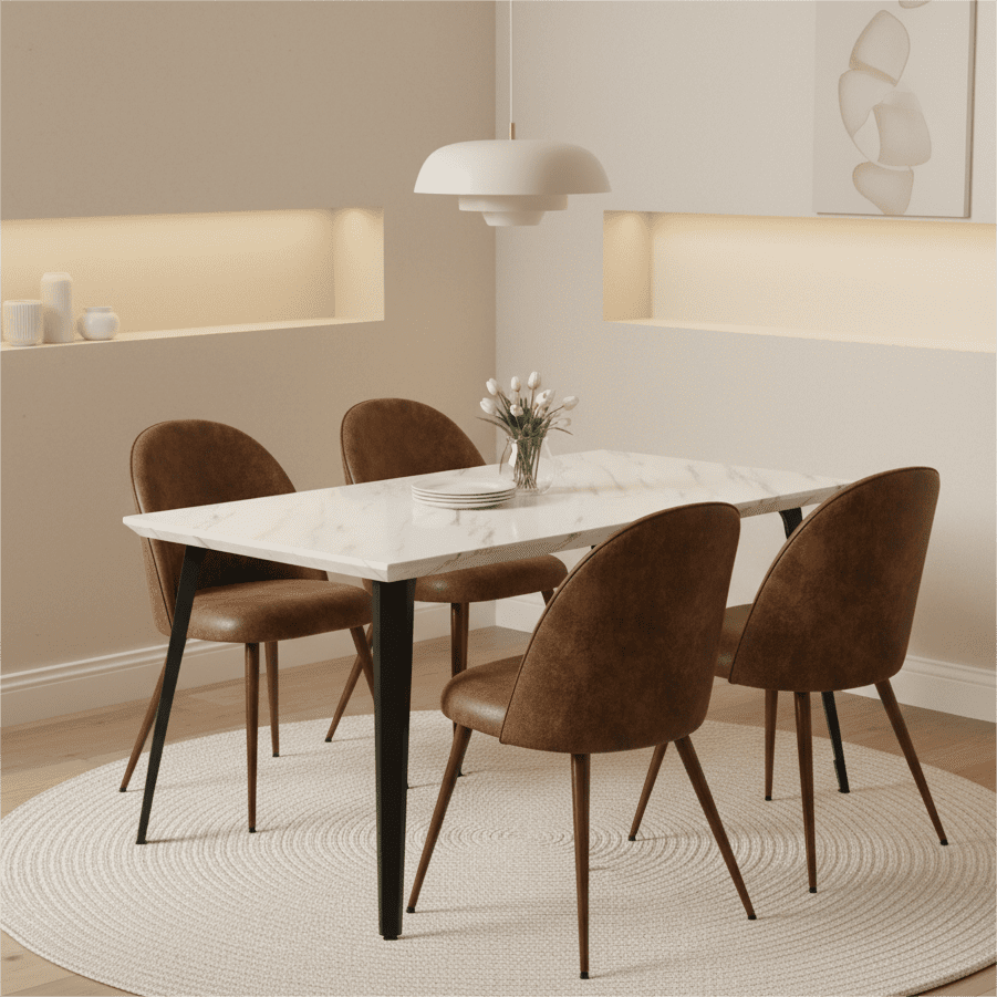 Ensemble de salle à manger Homy Casa 5 pièces, table rectangulaire imitation noyer avec chaises rembourrées