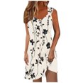 thumbnail image 1 of Ovzne Robes pour Femmes Robe pour Femme Robe de Printemps et d'Été pour Femmes Vacances Bouton Col en V Robe à Bretelles Robe de Printemps Imprimée Liquidation, 1 of 6