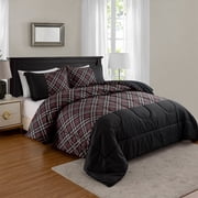 Marina Decoration Home Decor Ultra Soft Luxury Fluffy Goose Down Alternative Bedding Printed Comforter Set, Modern Black Grey Geometric Plaid Pattern