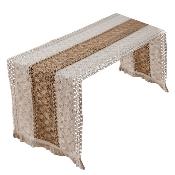 FUYPSE 2026 Nouveautés Lampe de Table Décorative 11 X 55 Pouces Style Ferme Chemin de Table en Coton et Lin avec Franges Faites à la Main Chemin de Table Rustique en Jute et Jute 55 Pouces de Long pour Salle à Manger Coiffeuse Déco