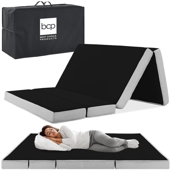 Best Choice Products Matelas Portable 4 Po Format Simple TG, Surmatelas Pliant pour Camping, Invité, Tout-Petit, Mousse Moelleuse avec Étui de Transport - Onyx Noir