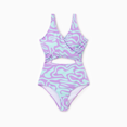 thumbnail image 2 of PatPat Family Matching Trendy Purple & Blue Wave Print Swim Trunks or Midriff Cutout One-Piece Swimsuit, 2 of 7