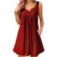 thumbnail image 2 of Robe Femme Plissée à Boutons Gilet T-shirt Décontractée Décontractée Robe Gilet Robe Débardeur à Poches, Rouge Vin, TTG, 2 of 8