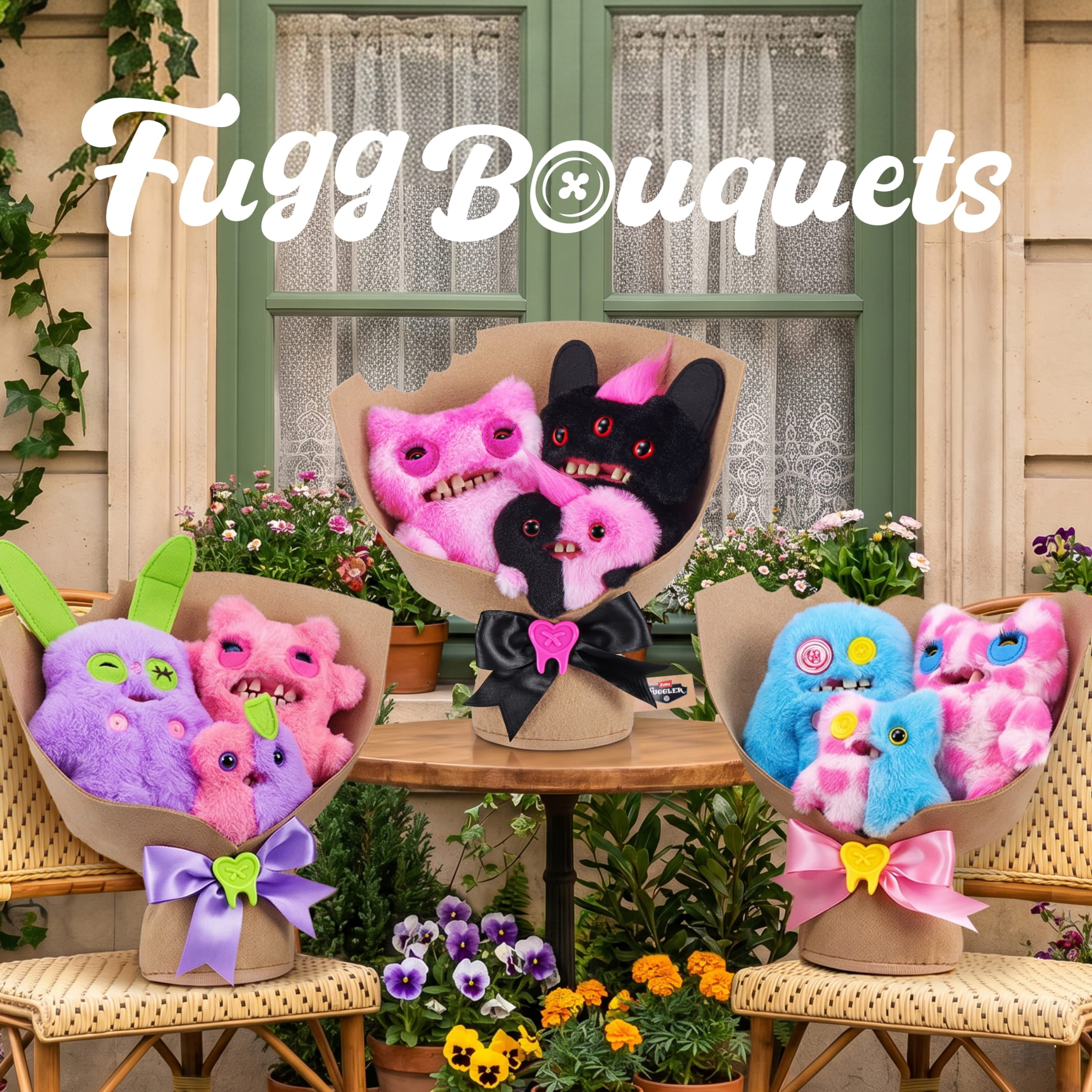 Fuggler Bouquet Set of 3 Stuffed Plush Toys (Rabid Rabbit, Sir Nobbynuts, Nobbybits) by ZURU for All Ages