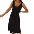 thumbnail image 2 of Besolor Robes d'Été pour Femmes à Col en V Sans Manches Robe Soleil Décontractée Couleur Unie Ligne A Fluide Plage Midi Robes, 2 of 6