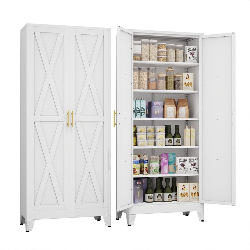Erosoei Armoire de Rangement de Cuisine Haute en Métal de 74,8 Pouces avec Portes et 5 Étagères Ajustables