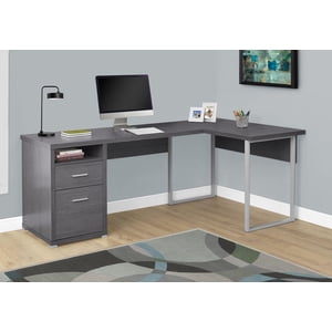Monarch Specialties Bureau d'ordinateur, Bureau à la maison, Coin, Gauche, Installation droite, Tiroirs de rangement, 80"l, L Forme, Travail, Ordinateur portable, Métal, Stratifié, Gris, Contemporain, Moderne