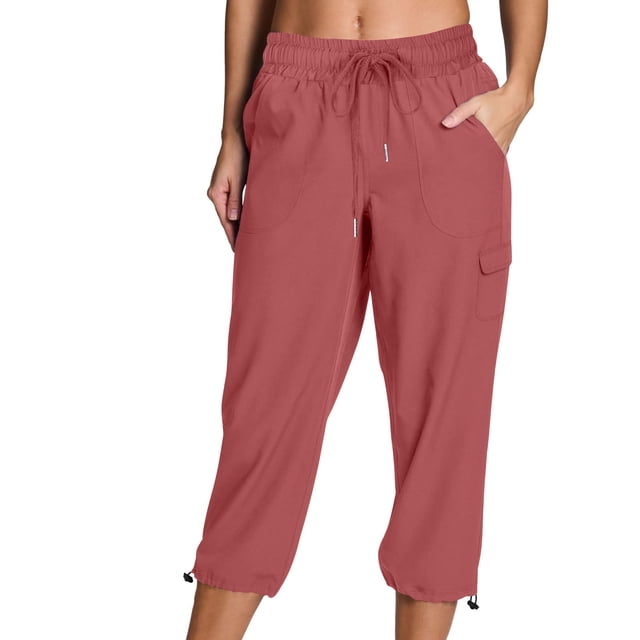 Plebaso Pantalon Capri Cargo pour Femmes, Joggers de Randonnée Légers à Cordon, Capris de Travail d'Extérieur avec Poches
