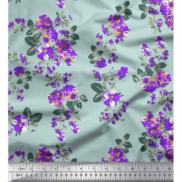 Soimoi Rayon Fabric Leaves & Floral Artistic Printed Fabric 1 Yard 56 Inch Wide