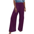 thumbnail image 1 of Timegard Beach Pants for Women Wide Leg Ruched High Waisted Smocked Flowy Summer Casual Loose Trousers, 1 of 5