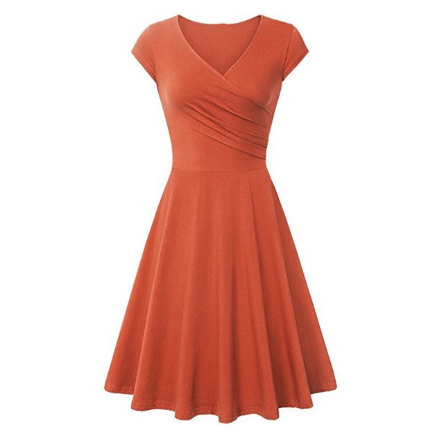 Robes d'Été Grande Taille pour Femmes 2024 Décontractées Couleur Décontractée Manches Courtes Col en V Robe Ample Économisez jusqu'à 65 % de Rabais!