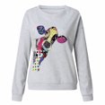 thumbnail image 4 of Leutsin Ladies O-Neck Solid Color Printing Long-Sleeved Loose Striped Casual Top, 4 of 4